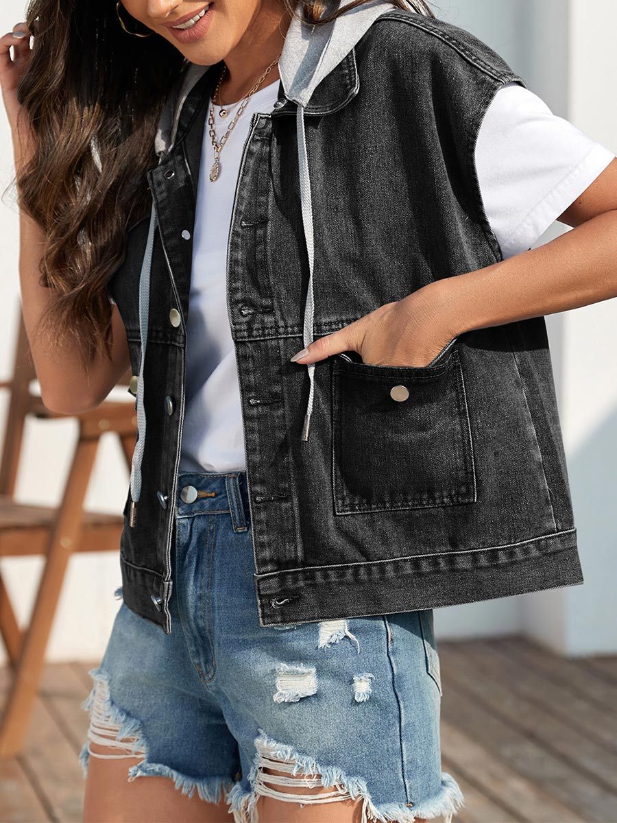 Gilet en denim délavé rétro pour femme
