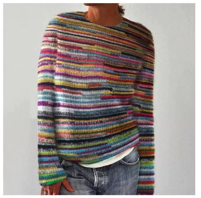 Ella - Vintage Rainbow Stripe Icelandic Knit Sweater