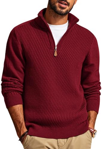 PJ PAUL JONES Mens Quarter Zip Pullover Sweaters Casual Slim Fit Knit Texture Sweater|B0FZV43T5X