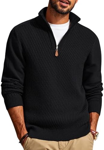 PJ PAUL JONES Mens Quarter Zip Pullover Sweaters Casual Slim Fit Knit Texture Sweater|B0FZV43T5X