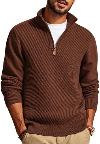 PJ PAUL JONES Mens Quarter Zip Pullover Sweaters Casual Slim Fit Knit Texture Sweater|B0FZV43T5X