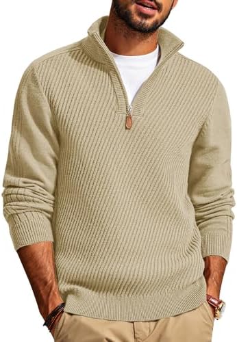 PJ PAUL JONES Mens Quarter Zip Pullover Sweaters Casual Slim Fit Knit Texture Sweater|B0FZV43T5X