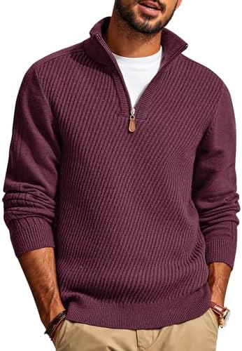 PJ PAUL JONES Mens Quarter Zip Pullover Sweaters Casual Slim Fit Knit Texture Sweater|B0FZV43T5X