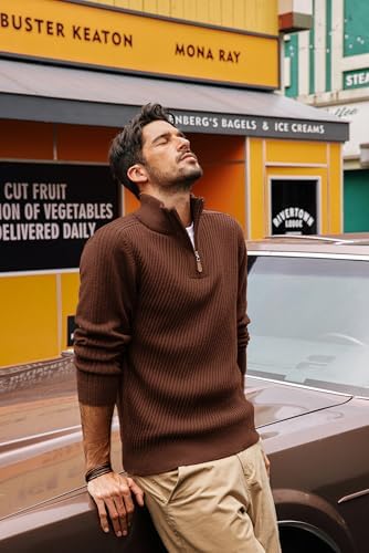 PJ PAUL JONES Mens Quarter Zip Pullover Sweaters Casual Slim Fit Knit Texture Sweater|B0FZV43T5X