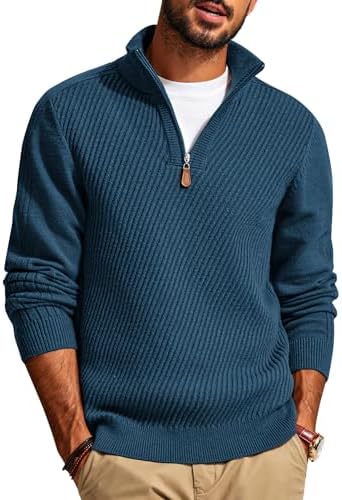 PJ PAUL JONES Mens Quarter Zip Pullover Sweaters Casual Slim Fit Knit Texture Sweater|B0FZV43T5X