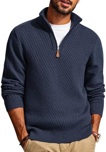 PJ PAUL JONES Mens Quarter Zip Pullover Sweaters Casual Slim Fit Knit Texture Sweater|B0FZV43T5X