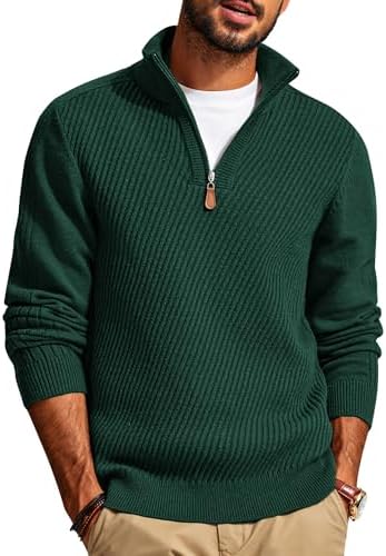 PJ PAUL JONES Mens Quarter Zip Pullover Sweaters Casual Slim Fit Knit Texture Sweater|B0FZV43T5X