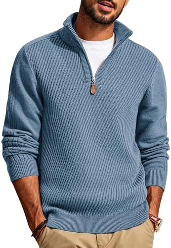 PJ PAUL JONES Mens Quarter Zip Pullover Sweaters Casual Slim Fit Knit Texture Sweater|B0FZV43T5X