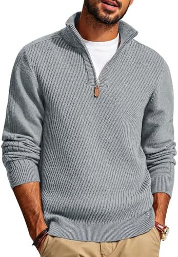 PJ PAUL JONES Mens Quarter Zip Pullover Sweaters Casual Slim Fit Knit Texture Sweater|B0FZV43T5X