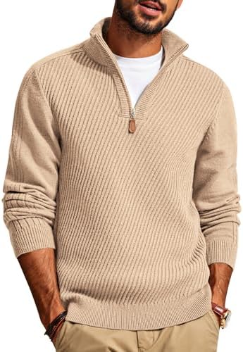 PJ PAUL JONES Mens Quarter Zip Pullover Sweaters Casual Slim Fit Knit Texture Sweater|B0FZV43T5X