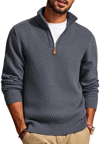 PJ PAUL JONES Mens Quarter Zip Pullover Sweaters Casual Slim Fit Knit Texture Sweater|B0FZV43T5X