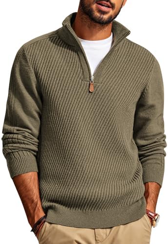 PJ PAUL JONES Mens Quarter Zip Pullover Sweaters Casual Slim Fit Knit Texture Sweater|B0FZV43T5X