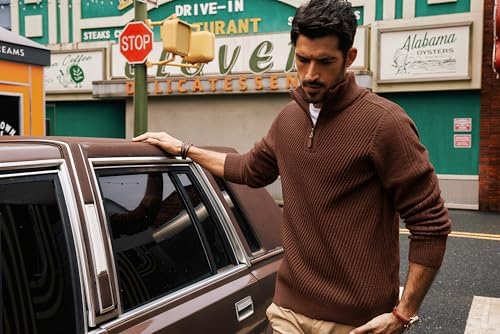 PJ PAUL JONES Mens Quarter Zip Pullover Sweaters Casual Slim Fit Knit Texture Sweater|B0FZV43T5X