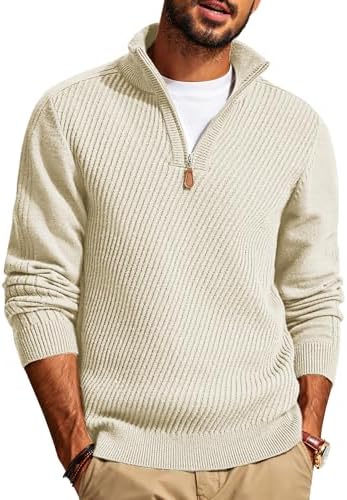 PJ PAUL JONES Mens Quarter Zip Pullover Sweaters Casual Slim Fit Knit Texture Sweater|B0FZV43T5X