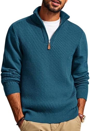PJ PAUL JONES Mens Quarter Zip Pullover Sweaters Casual Slim Fit Knit Texture Sweater|B0FZV43T5X