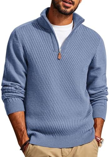 PJ PAUL JONES Mens Quarter Zip Pullover Sweaters Casual Slim Fit Knit Texture Sweater|B0FZV43T5X