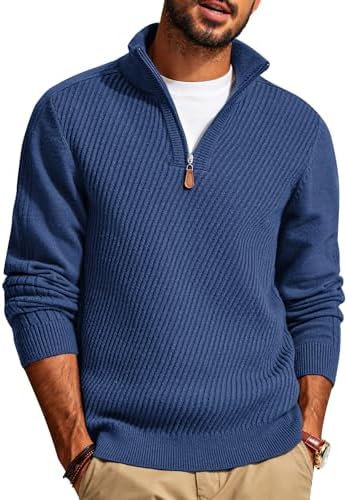 PJ PAUL JONES Mens Quarter Zip Pullover Sweaters Casual Slim Fit Knit Texture Sweater|B0FZV43T5X