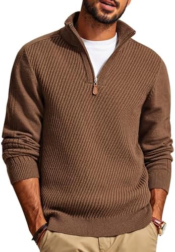 PJ PAUL JONES Mens Quarter Zip Pullover Sweaters Casual Slim Fit Knit Texture Sweater|B0FZV43T5X