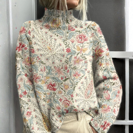 Alice - Vintage paisley floral knit turtleneck jumper