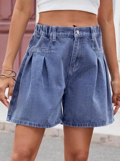 Women's Washed Elastic Waist Loose Denim Shorts