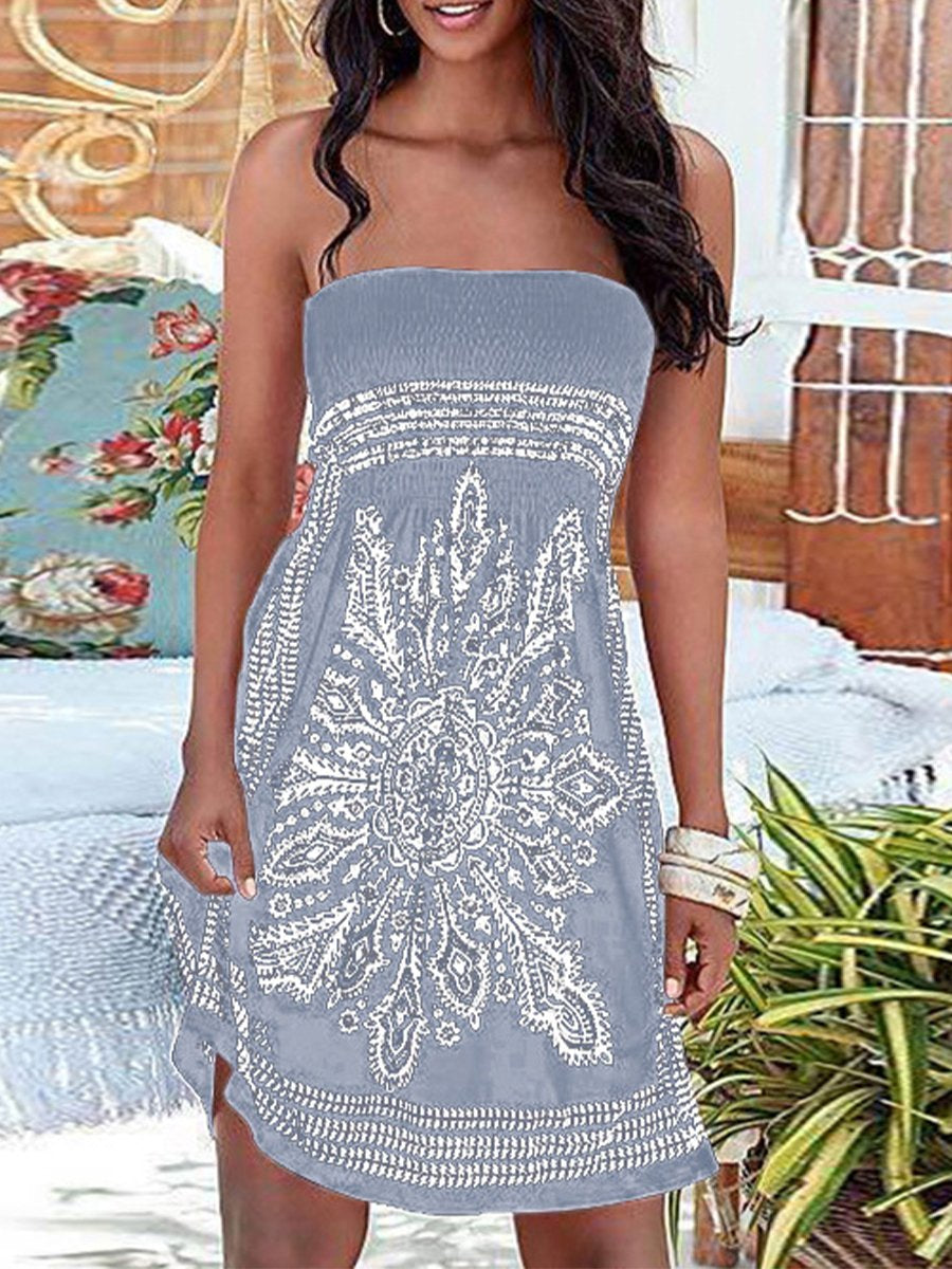 Women’s Vacation Beach Print TubeTop Tankini Skirt