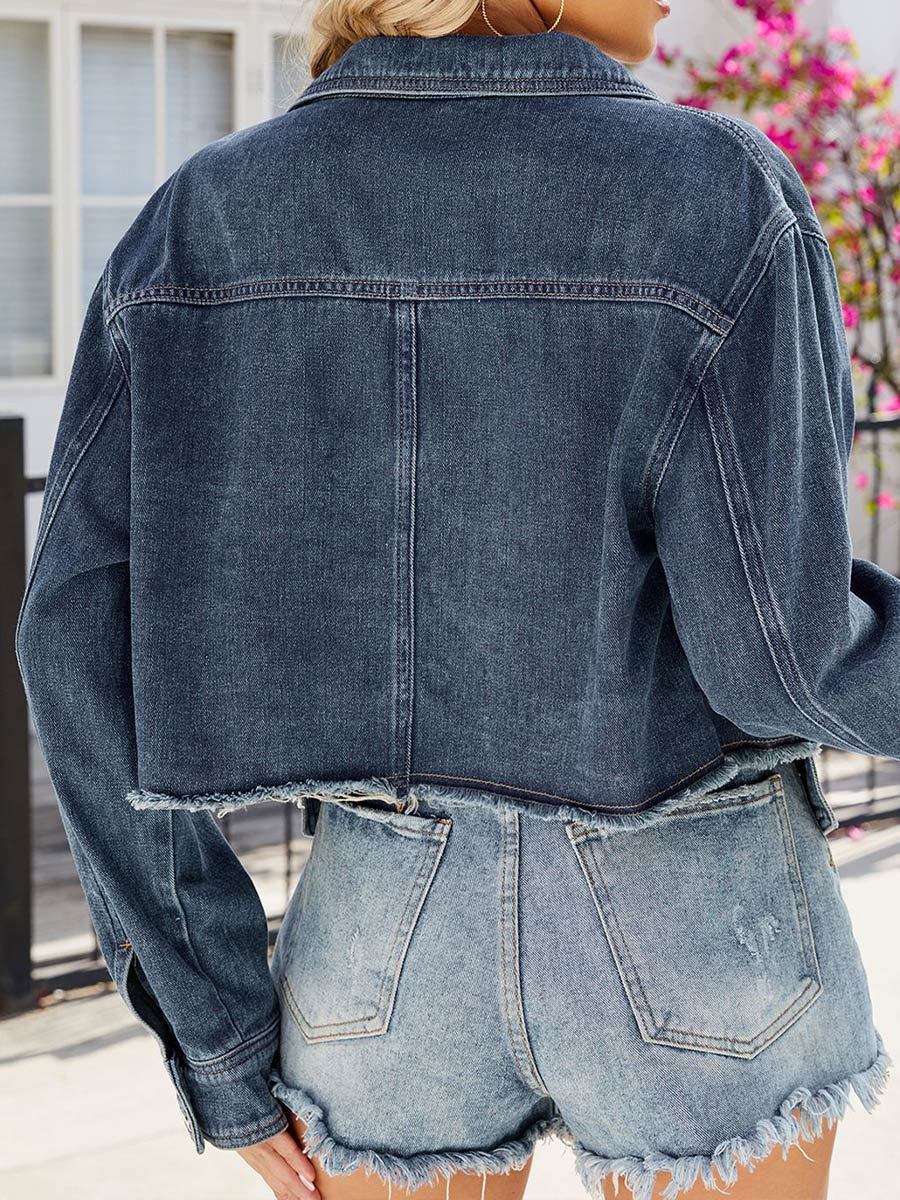 Women's Distressed Casual Raw Edge Short Denim Jacket Top