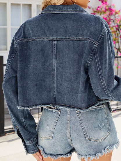 Women's Distressed Casual Raw Edge Short Denim Jacket Top