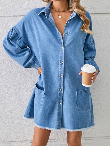 Women's Loose Denim Long Sleeve Raw Edge Dress