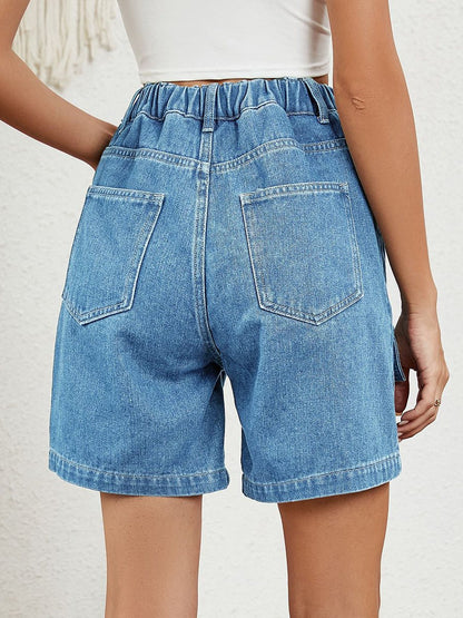 Women's Distressed Elastic Waist Cargo Casual Denim Shorts
