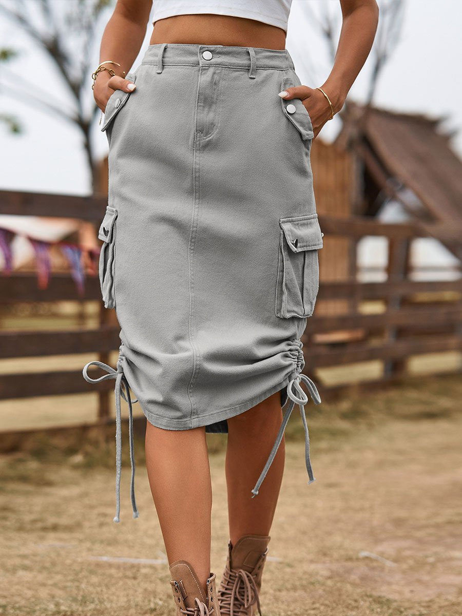 Women's Denim Lace Up Casual Midi Skirt