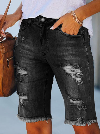 Women's Fringed Mid-Rise Ripped Jeans