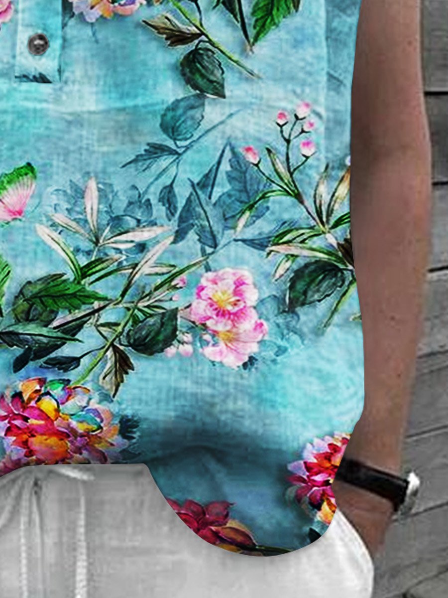 Women's  Floral Art Casual Cotton Shirt Top