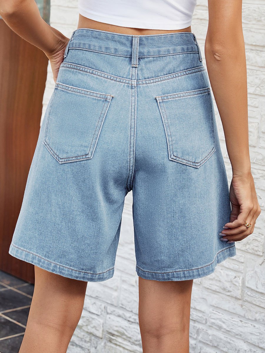 Women's Washed Adjustable Waist Denim Shorts