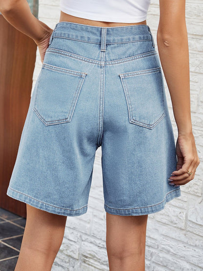 Women's Washed Adjustable Waist Denim Shorts
