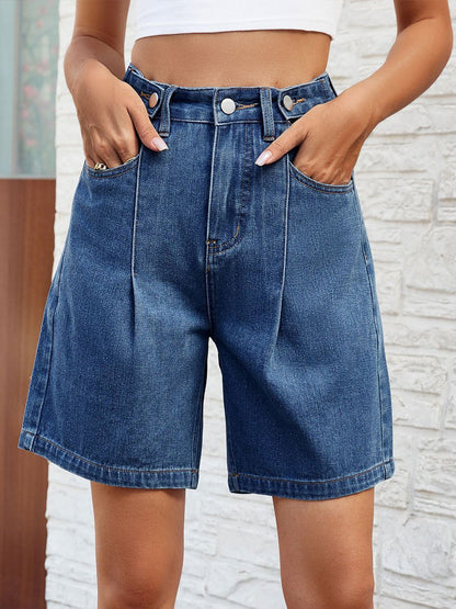 Women's Washed Adjustable Waist Denim Shorts