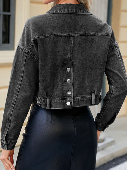 Women's Distressed Short Long Sleeve Denim Jacket Top