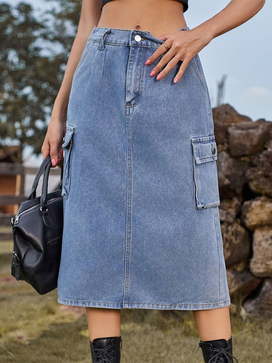 Women's Work Wear Washed Denim Skirt