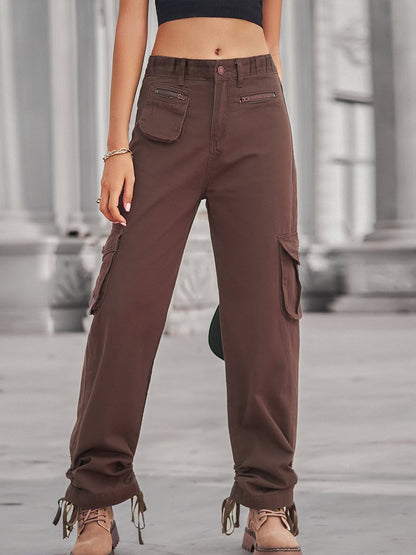Jean cargo décontracté à poches zippées pour femme 