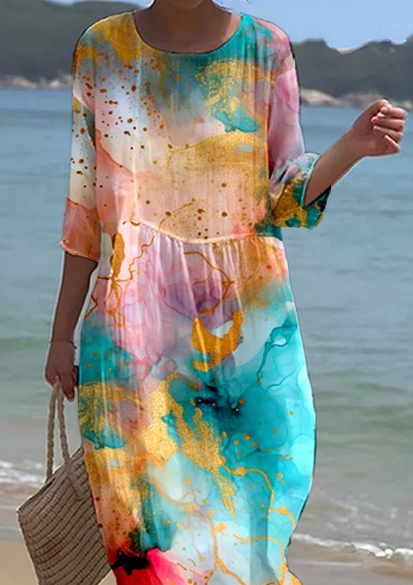 Women's Watercolor Splash Ink Fluid Art Print Resort Style Dress