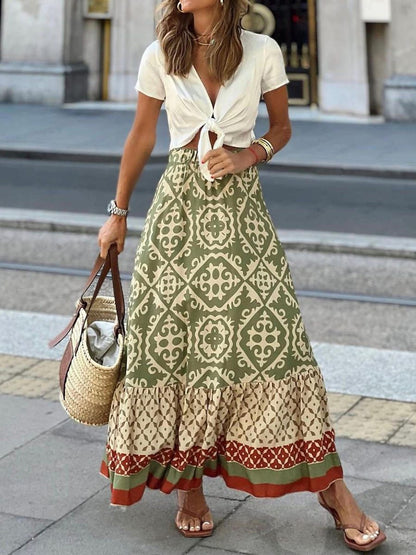 Women's Printed Spliced Loose Skirt