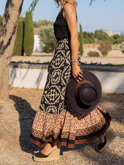Women's Printed Spliced Loose Skirt