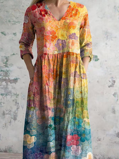 Women's Vintage Floral Print Casual Cotton Dress