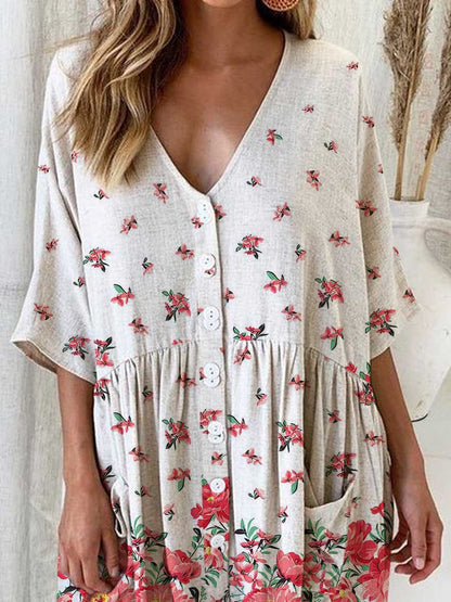 Women's Elegant Simple Rose Floral Pattern Dress