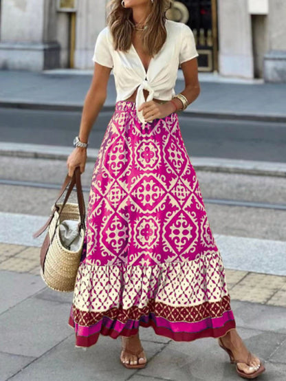 Women's Printed Spliced Loose Skirt