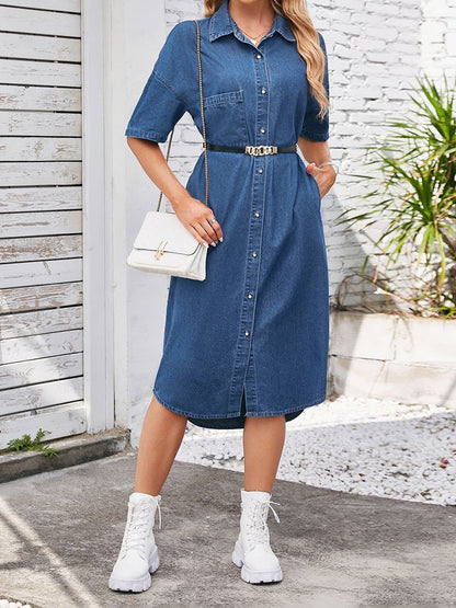Women's Washed Loose Denim Short Sleeve Dress
