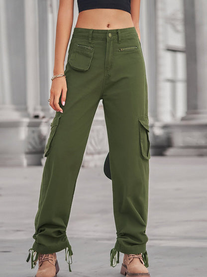 Jean cargo décontracté à poches zippées pour femme 