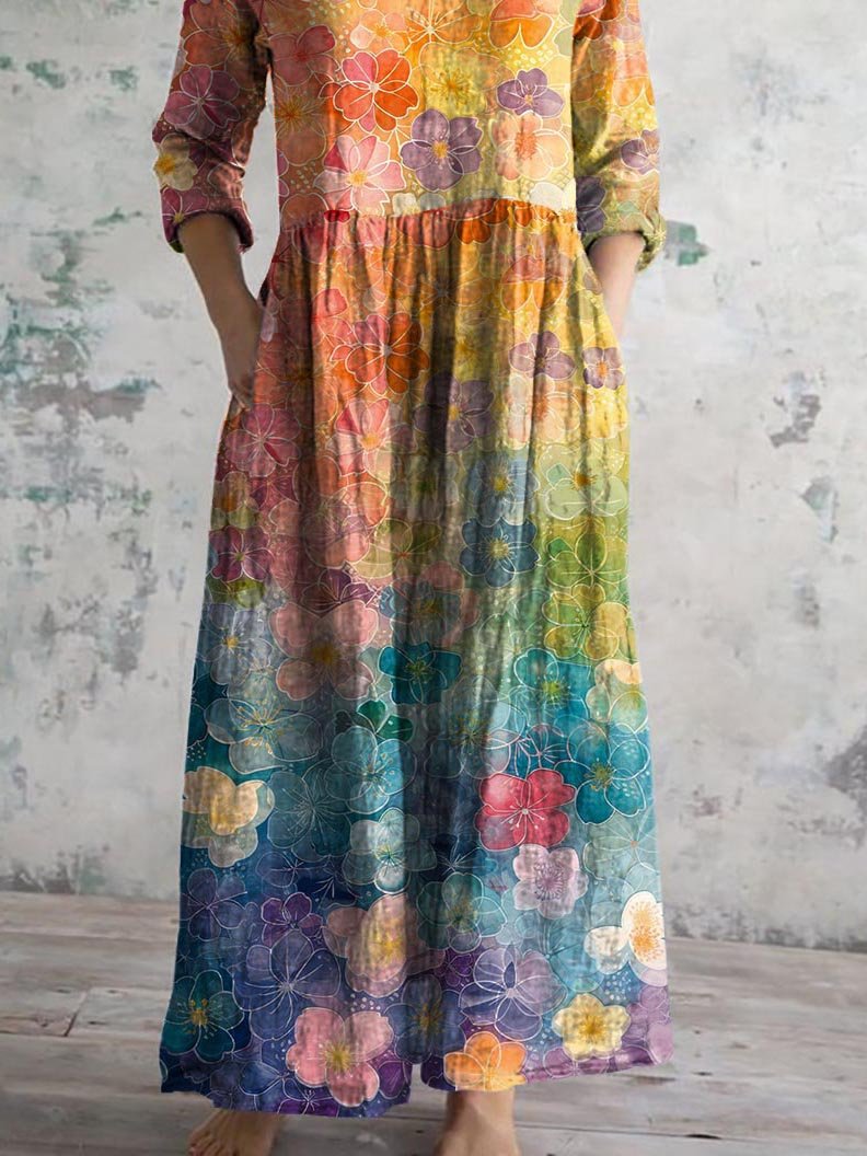 Women's Vintage Floral Print Casual Cotton Dress