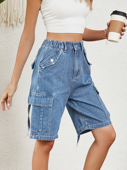 Women's Washed Personalized Denim Cargo Shorts