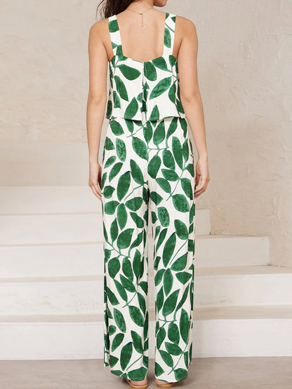 Women's Printed Suspenders Wide Leg Jumpsuit