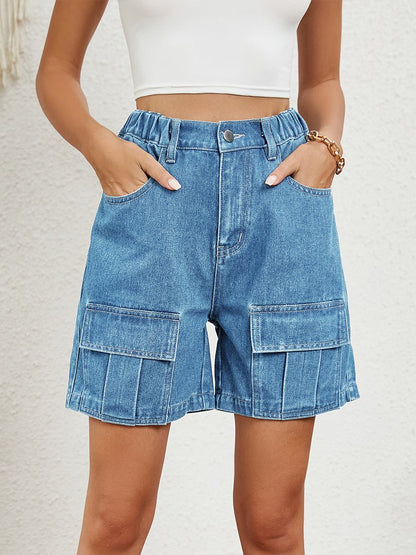 Women's Distressed Elastic Waist Cargo Casual Denim Shorts